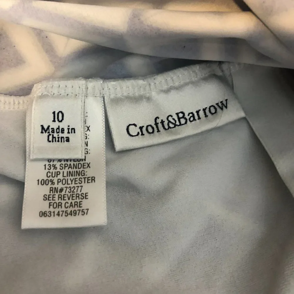 Croft & Barrow Women's Swim Tankini Top Size 10 Purple, Gray & White Diamond Pat